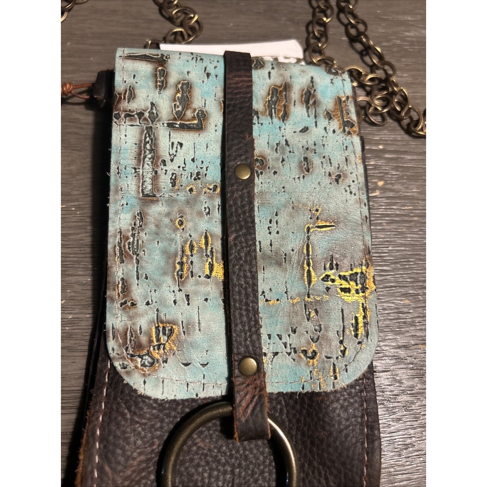 CANOE BRAND LEATHER pouch/purse/bag with Brass tone Chain 7"x4.5"